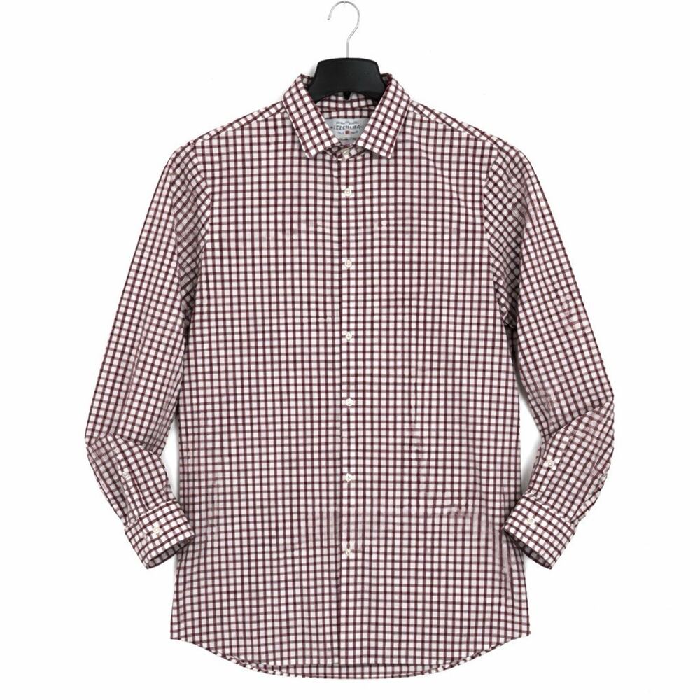 Mizzen Main Leeward Dress Shirt Mens XXL Burgundy Check Trim Fit USA
